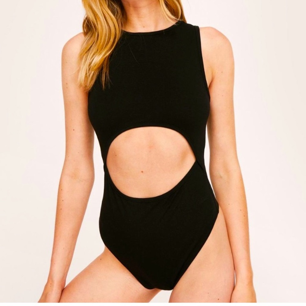 Nasty Gal tank bodysuit cutout midriff glam edgy goth black 2 NWT